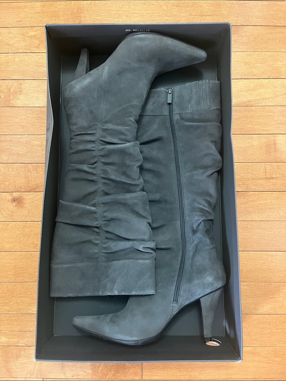 Kenneth Cole Gray Suede Knee-High Ruched Heel Boots